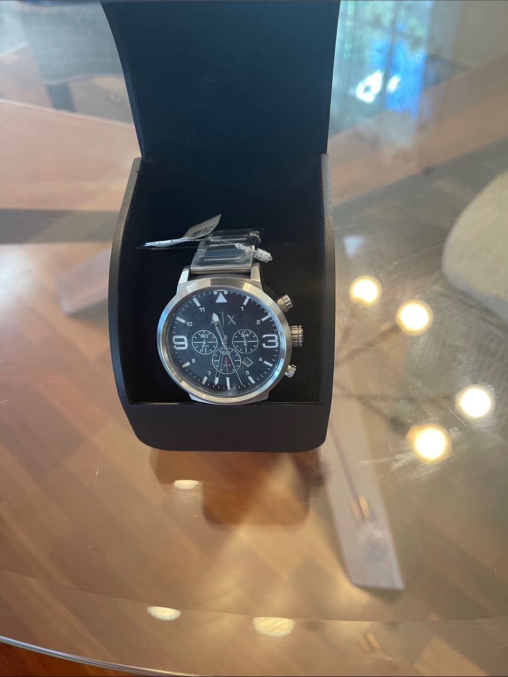Armani Exchange Silver Stainless Steel Watch with Black Dial